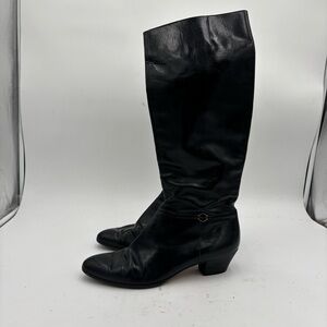 VTG Salvatore Ferragamo Women’s 11 AAA Black Leather Heeled Knee High Boots